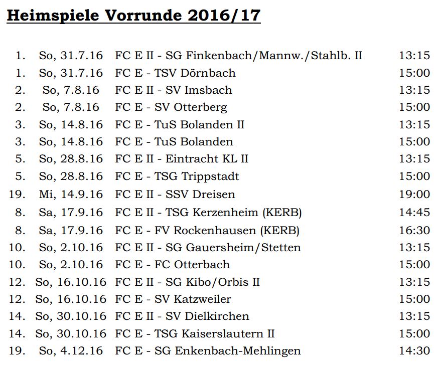 Heimspiele Vorrunde 16-17